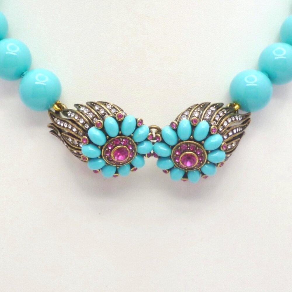 Heidi Daus Choker Necklace Turquoise Tone Beads Swarovski Crystal PERFECT 32307 - Picture 3 of 5
